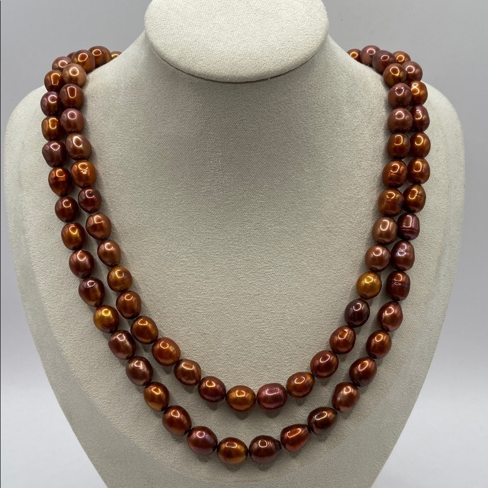 GSJ Jewelry Sterling Silver 925 Chocolate Cultured Pearl Necklace 36”L New